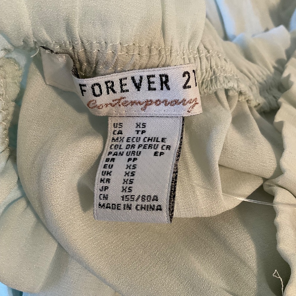 Forever 21 Long Sleeve Sheer Off The Shoulder Dress Sea Foam Green Gown Sz XS - Picture 12 of 13